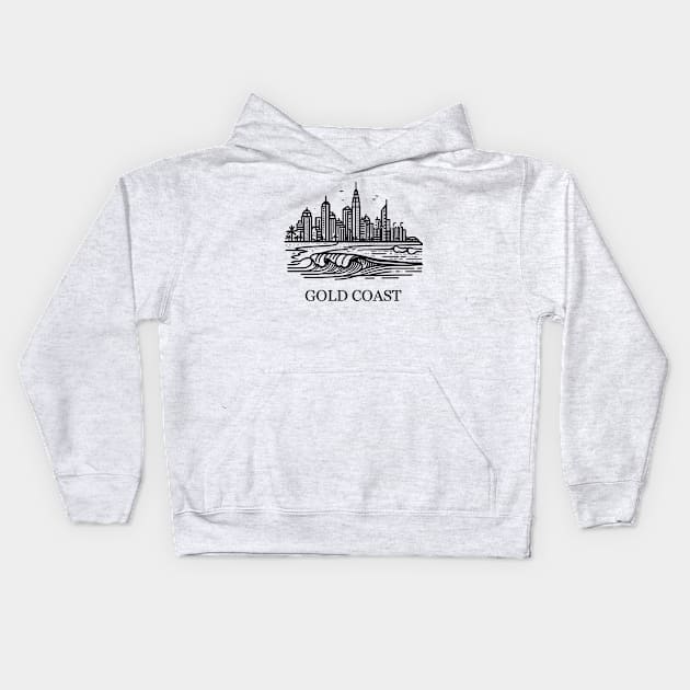 gold coast australia city simple line art illustration Kids Hoodie by art poo